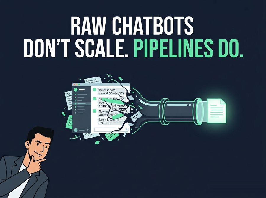 Raw chatbots do not scale. Pipelines do.